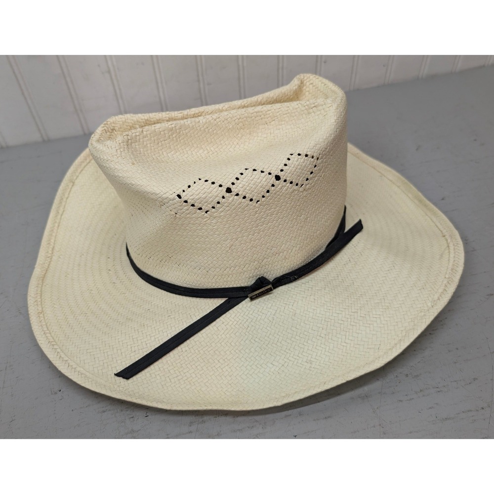 Vintage Bailey Cowboy Hat Ventilated Straw Mens Medium Ivory Western Made in USA